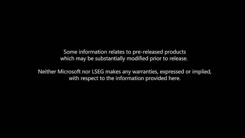 Animated gif showing Microsoft Teams experience with new meeting prep for financial services capability. It shows a user opening teams and shows how meeting prep is able to summarize news feeds from LSEG and identify trending topics relevant to the user's upcoming meeting. 
