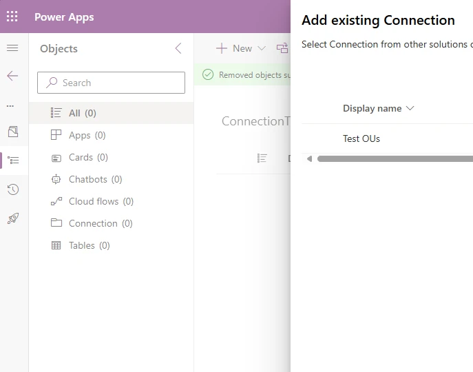 Screenshot showing how to transfer data connections across environments using ALM with Power Platform.
