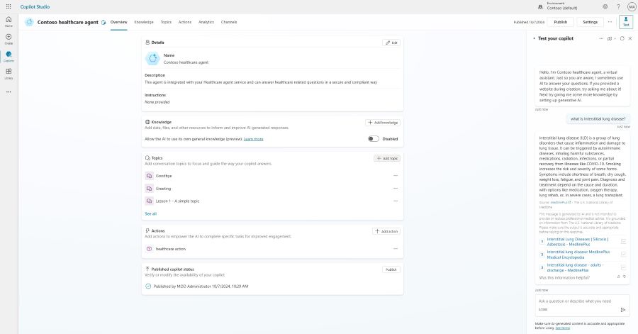 Healthcare agent service in Microsoft Copilot Studio