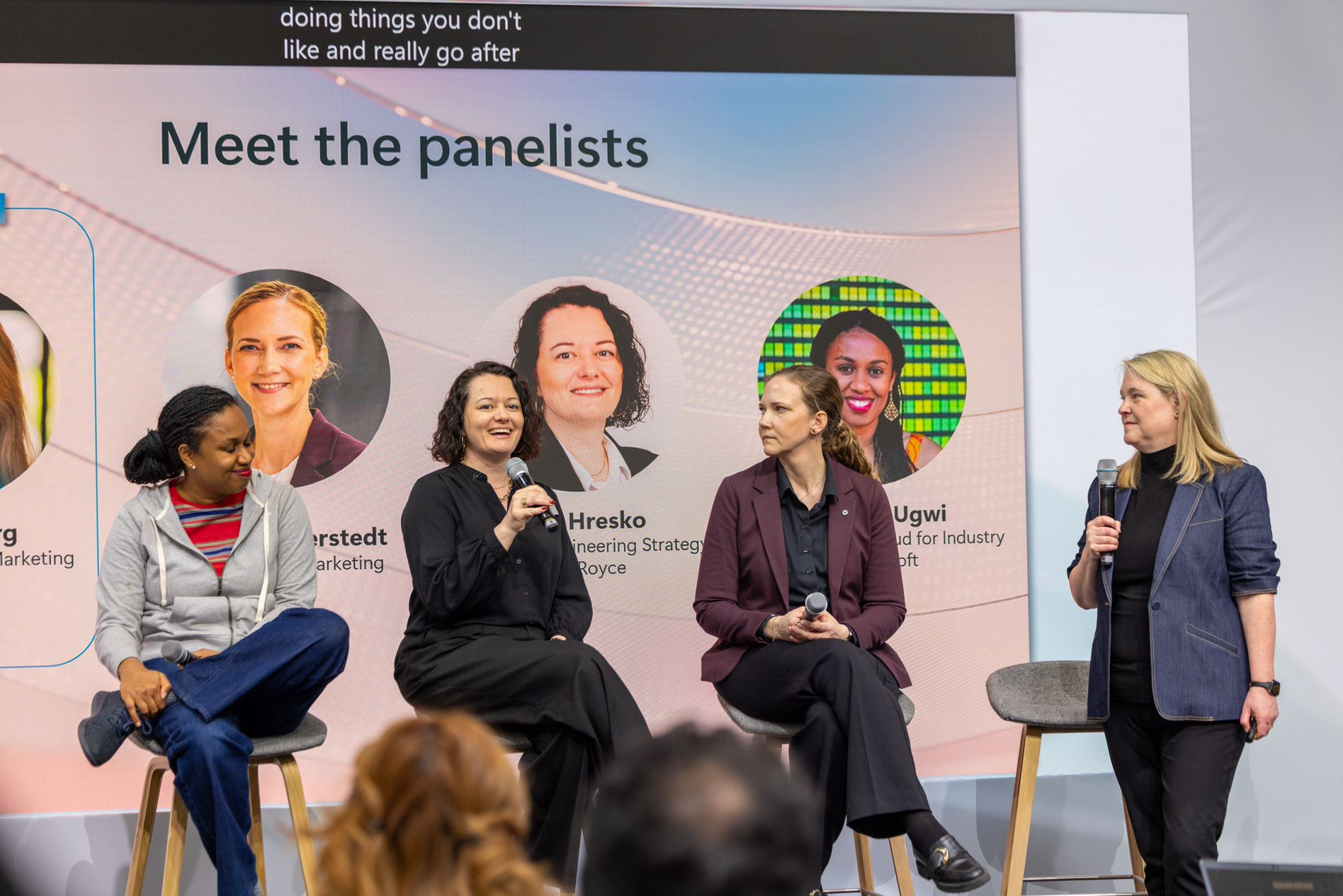Panelists discuss their careers during the "Women in Manufacturing" session.