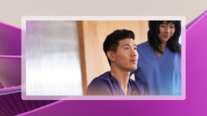 Person looking up with an abstract background