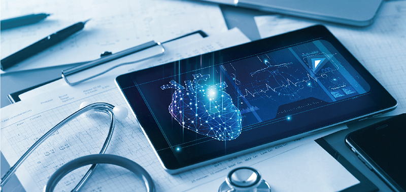 Azure API を活用したタブレット端末と聴診器のイメージ