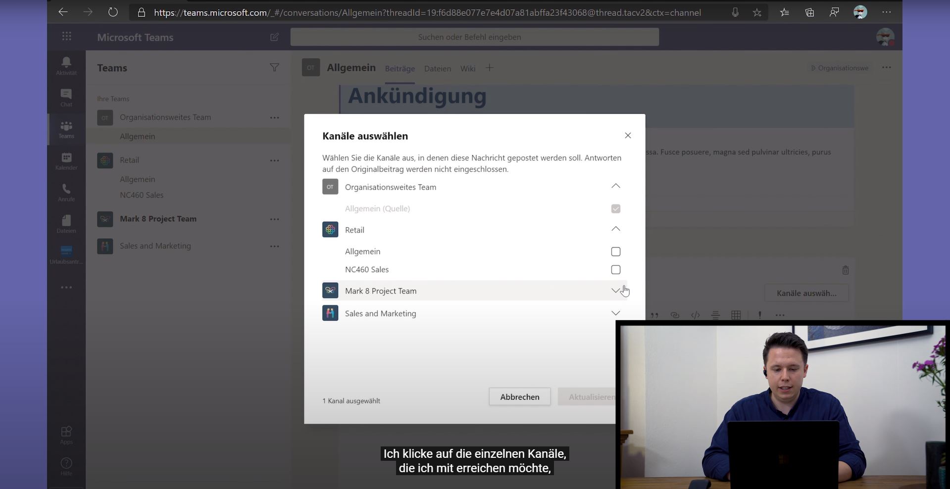 Video Vorschaubild Postings in mehreren Channels und Teams