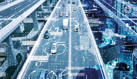 Hologram of a street with several cars