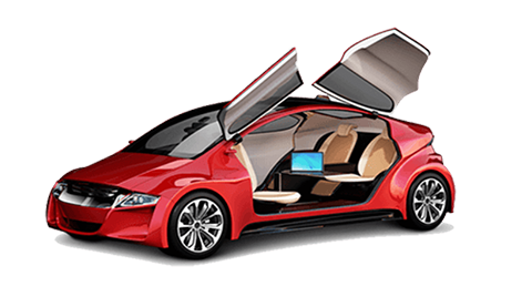 Roter Sportwagen mit geöffneten Türen