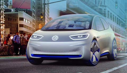 Futuristic grey car driving through the city