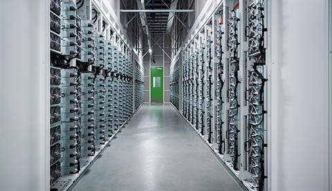 A corridor with data severs on both sides.