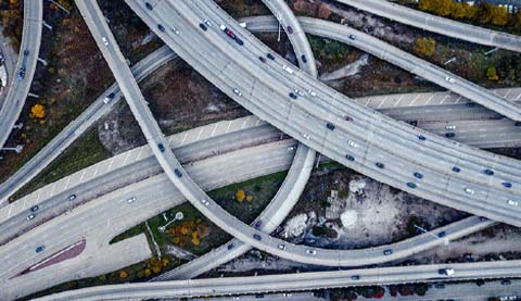 Aerial view of a highway interchange