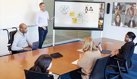 Mehrere Personen bei einem Hybriden Meeting