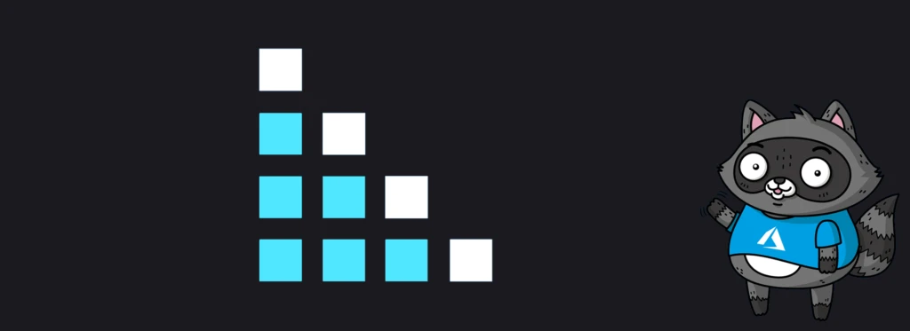 An illustration representing a data warehouse, next to an illustration of Bit the Raccoon.