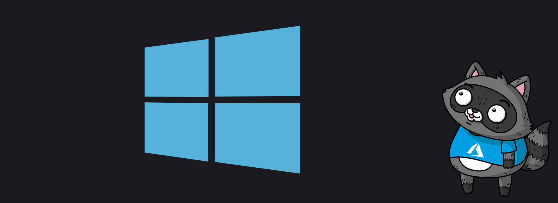 An image of the Windows logo, beside an illustration of Bit the Raccoon.