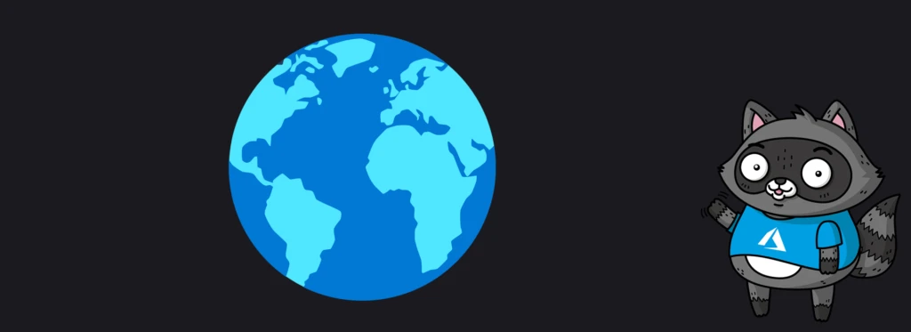 An image of Earth, next to an illustration of Bit the Raccoon.