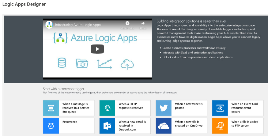 A screenshot of the Logic Apps Designer website.
