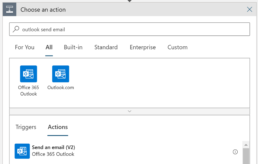 A screenshot of the 'choose an action' dialog window.