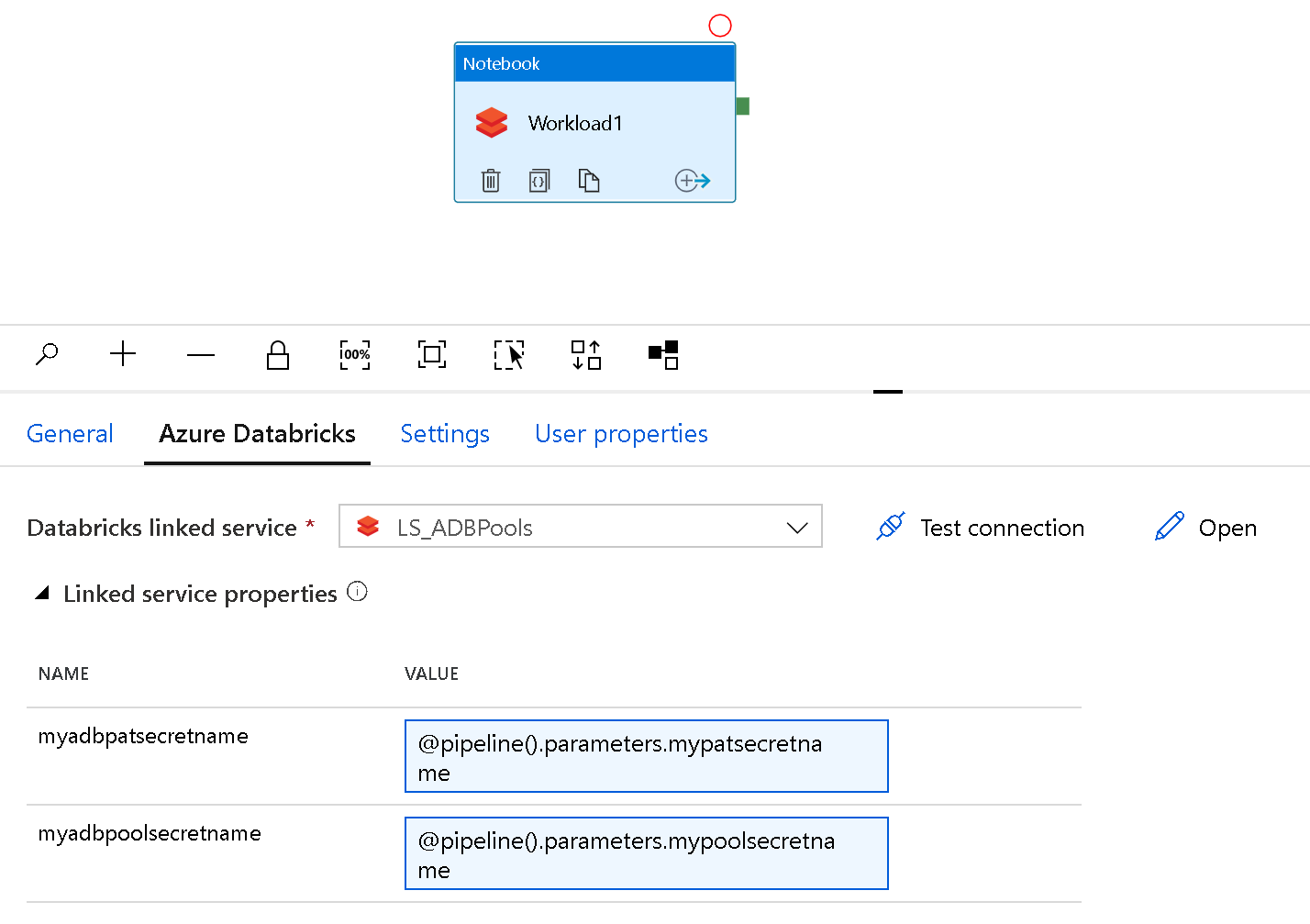 Adding the pipeline parameters to the linked service