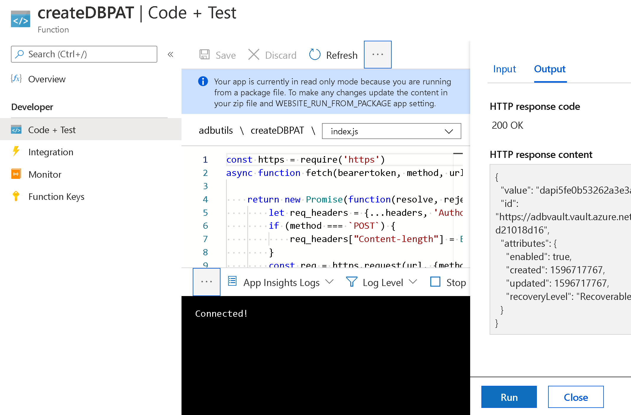 Looking at the output on createDBPAT