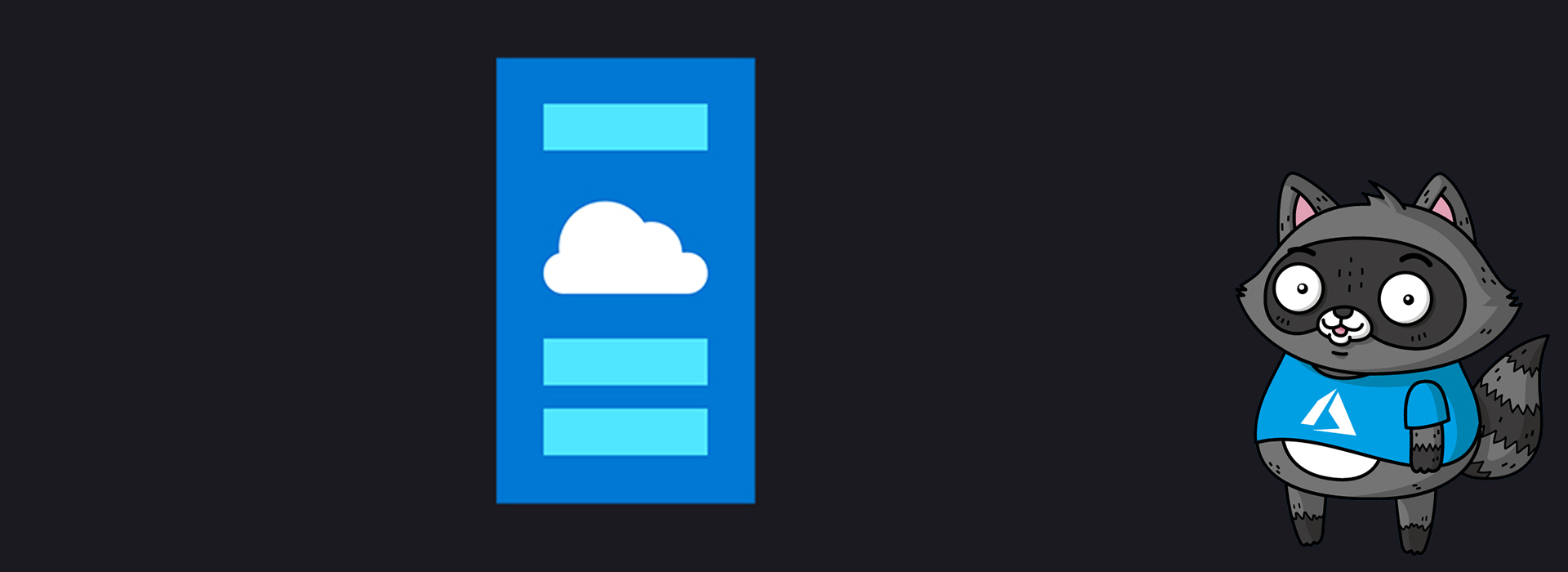 An illustration representing serverless computing, next to an image of Bit the Raccoon.