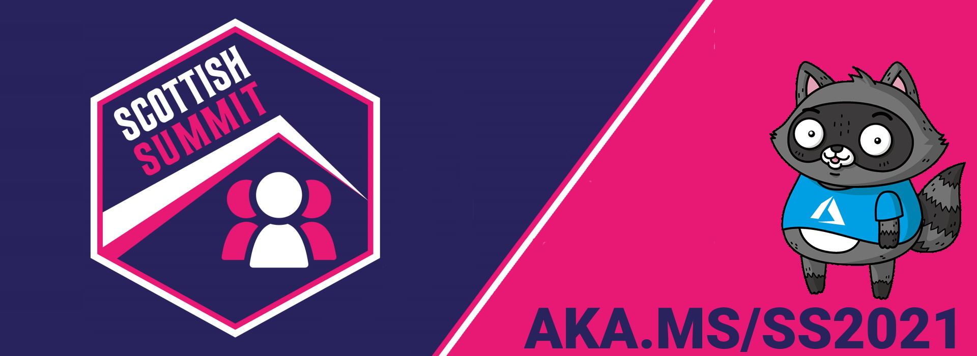 The Scottish Summit logo, next to an illustration of Bit the Raccoon