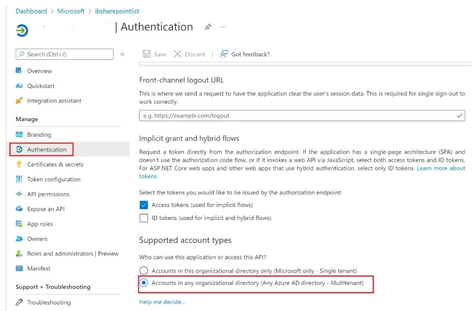 A screenshot showing the setup of supported account types.