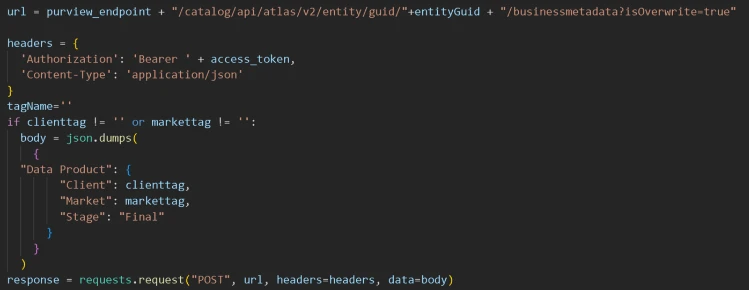 A screenshot of a Purview code example.