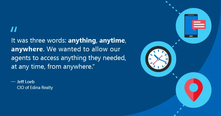 "It was three words: anything, anytime, anywhere. We wanted to allow our agents to access anything they needed, at any time, from anywhere" - Jeff Loeb, CIO of Edina Realty