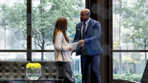 a man and a woman shaking hands
