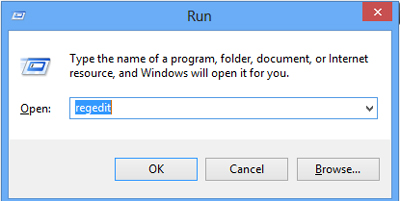 A "run" window is open with "regedit" typed in the dropdown menu