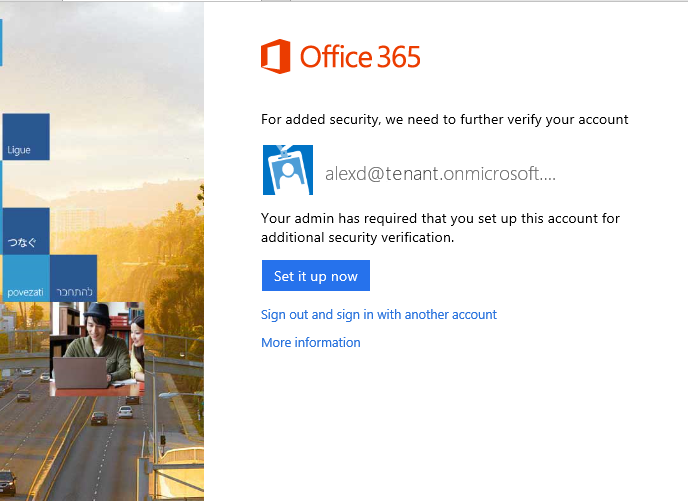 Multi-Factor Authentication set up window