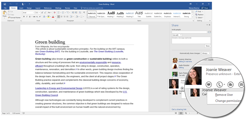 Share with the click of a button in Office 2016 4