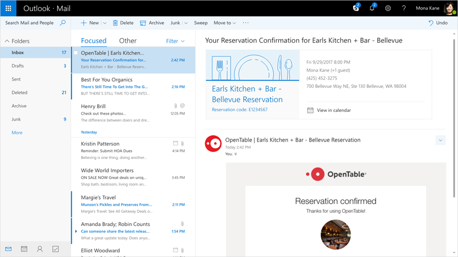 Image displaying the event details from an email confirmation, which will automatically be added to the Outlook calendar.