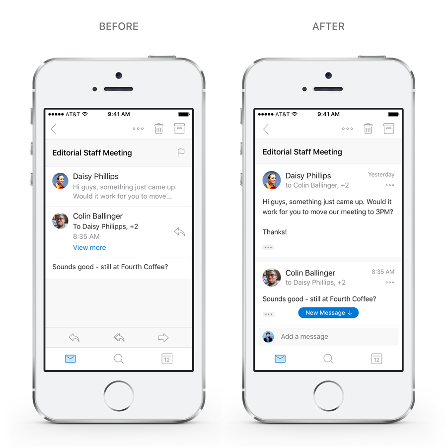 Image showing side-by-side mobile devices with the before and after conversation experience.