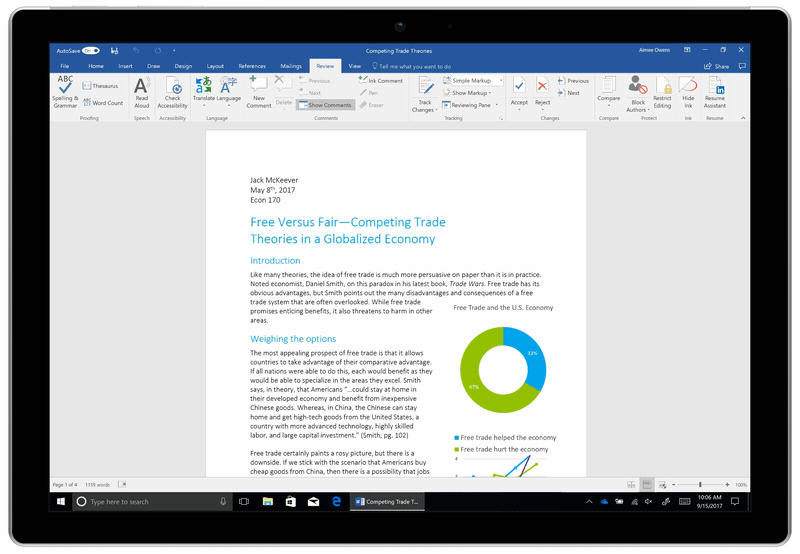 A smart device showcases Translator in Word.