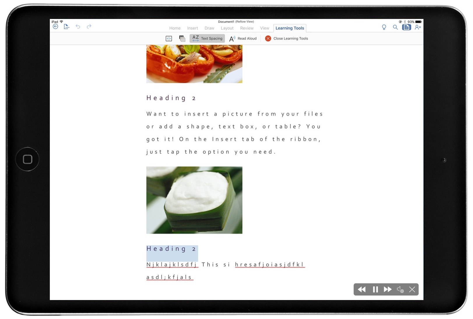 A smart device showcases Learning Tools in Word.