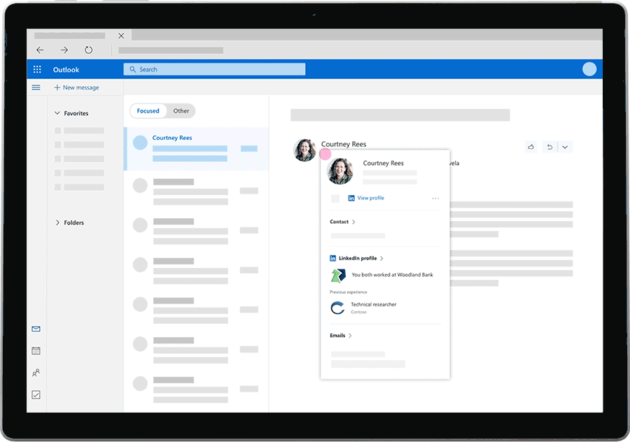 A smart device showcases LinkedIn profiles in Outlook.com.