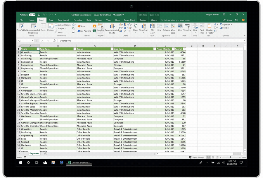An animated screenshot demonstrates Insights in Excel.