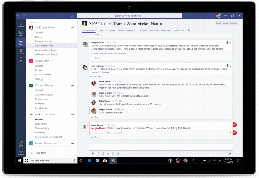 Animated screenshot displays how you can include information from an app, like Wrike, in your Microsoft Teams conversations.