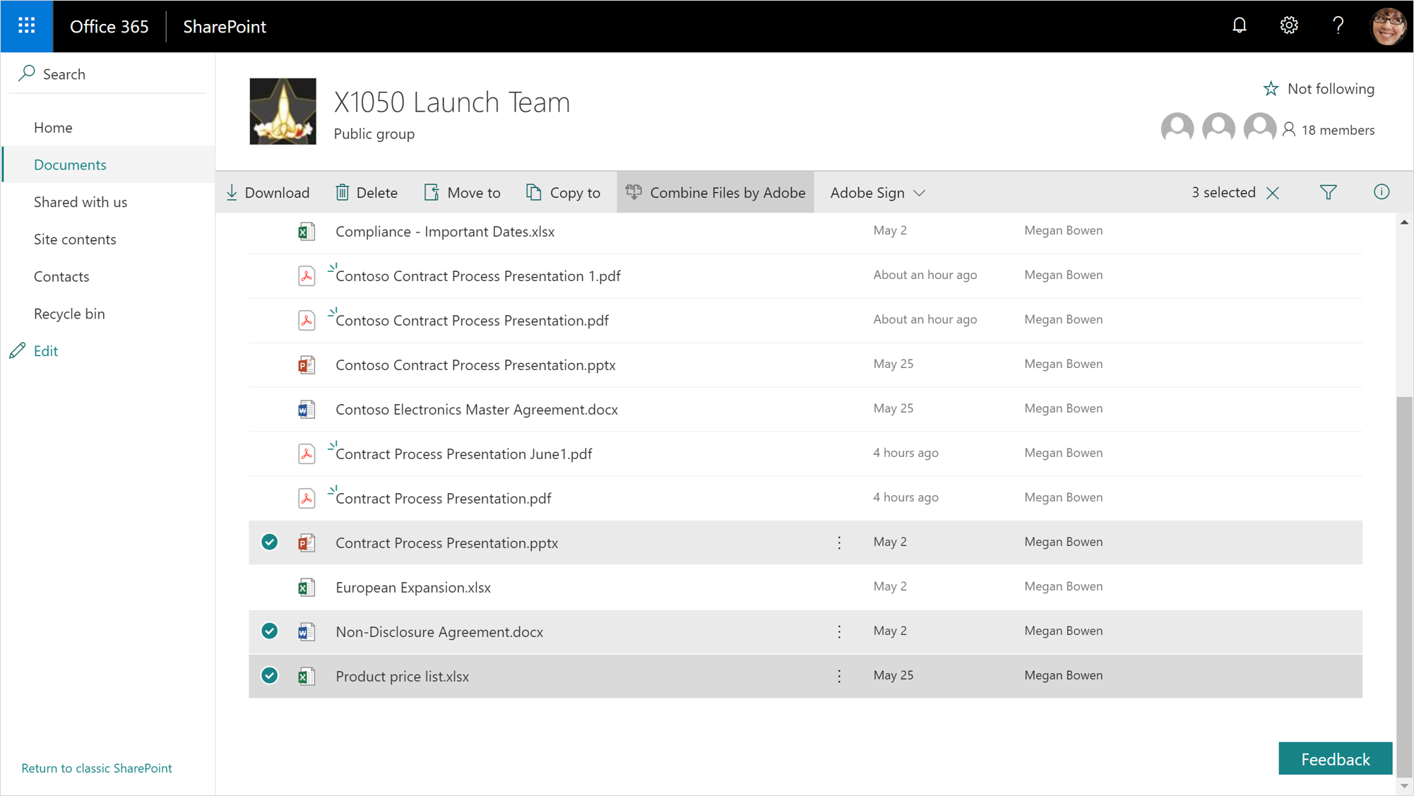 A screenshot displays a launch team group in SharePoint.