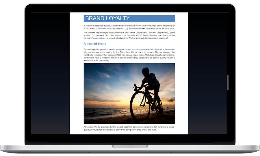 An image shows a laptop open and a Word document being worked on.