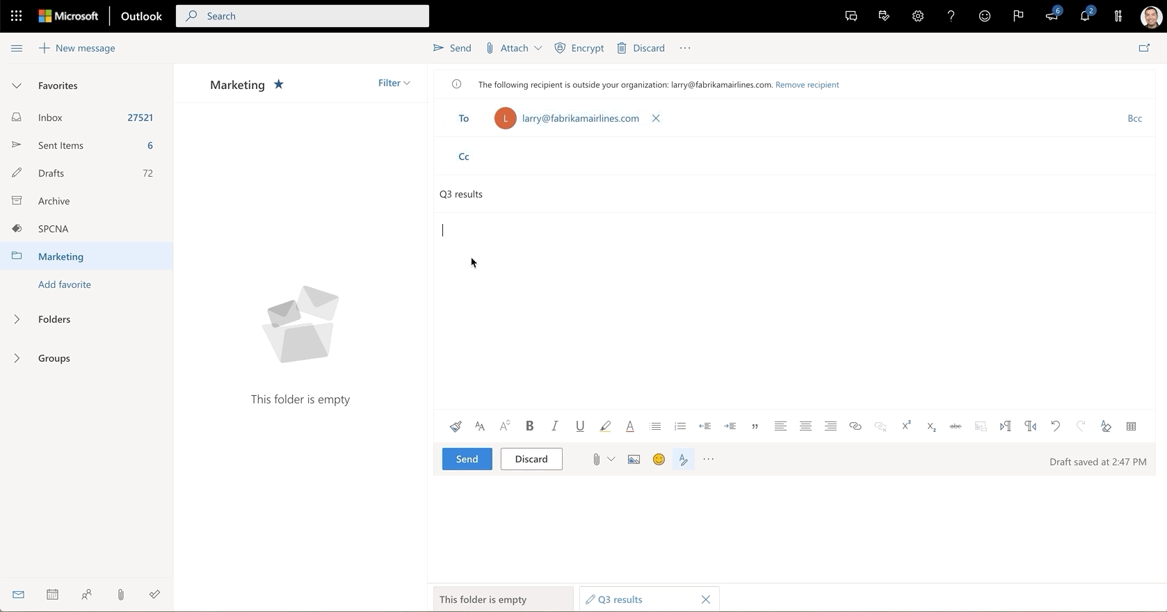 Animated image of a file shared in Outlook.