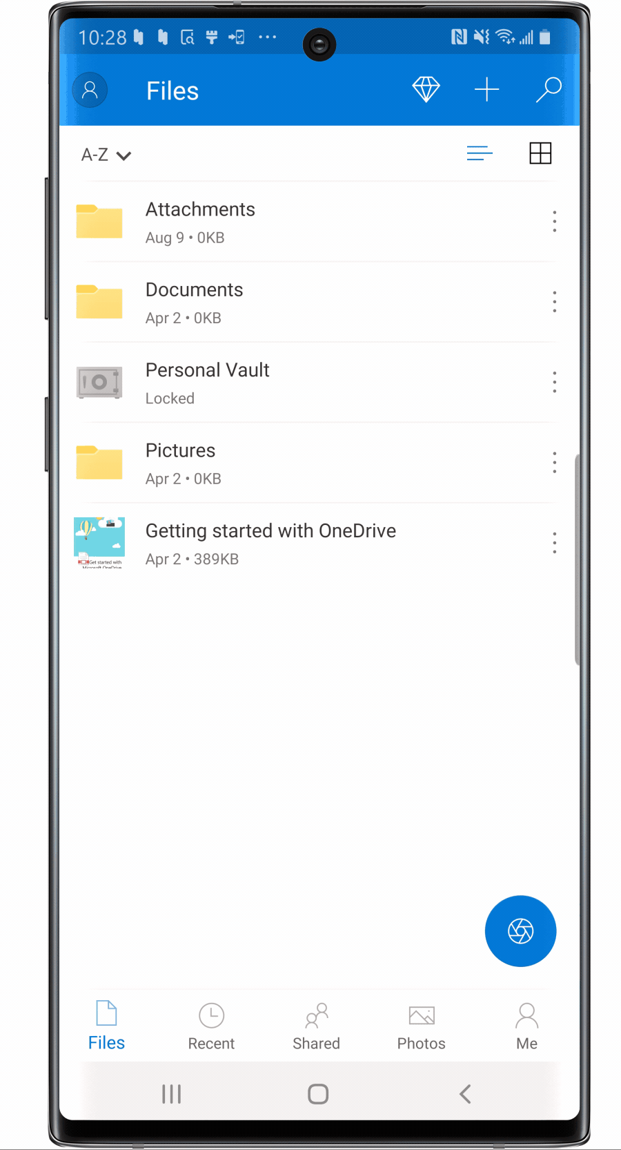 OneDrive as seen on a smartphone. 