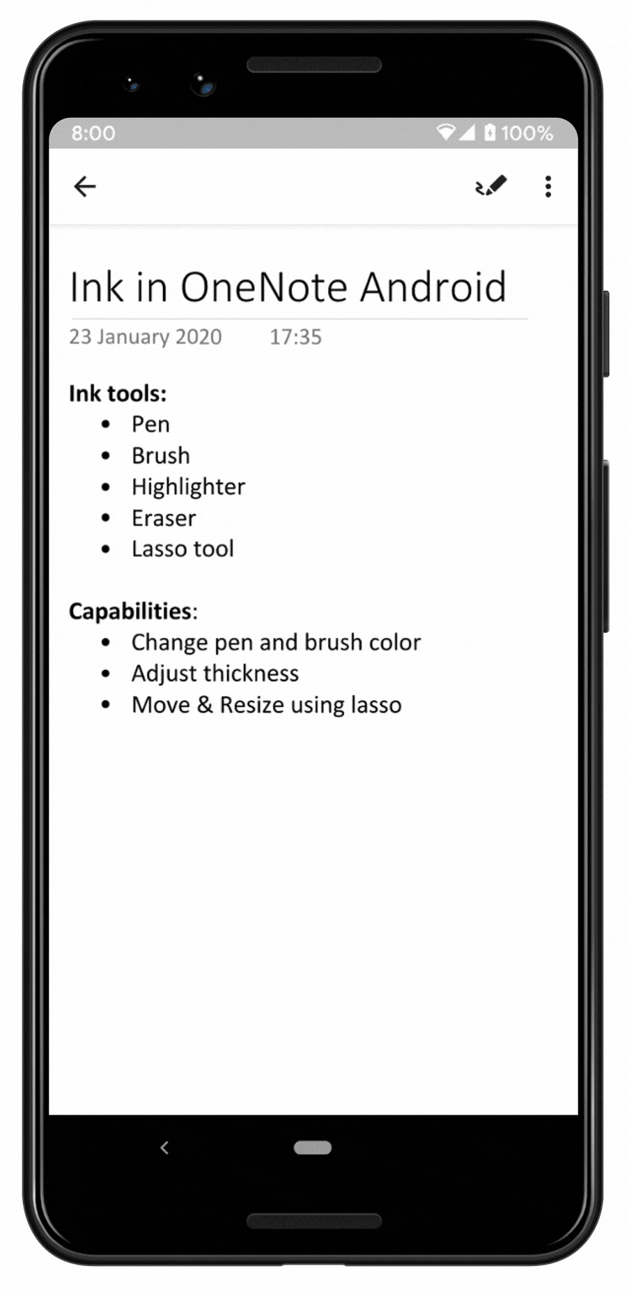 Animated image showing Inking in Android.