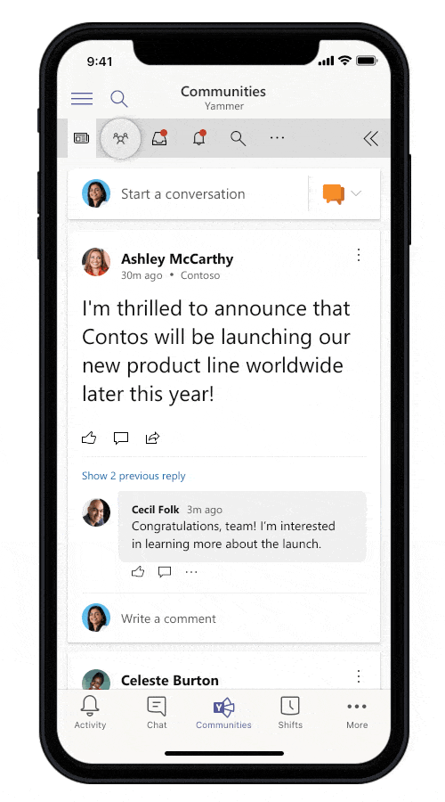 An animated image of how we added Yammer Communities.