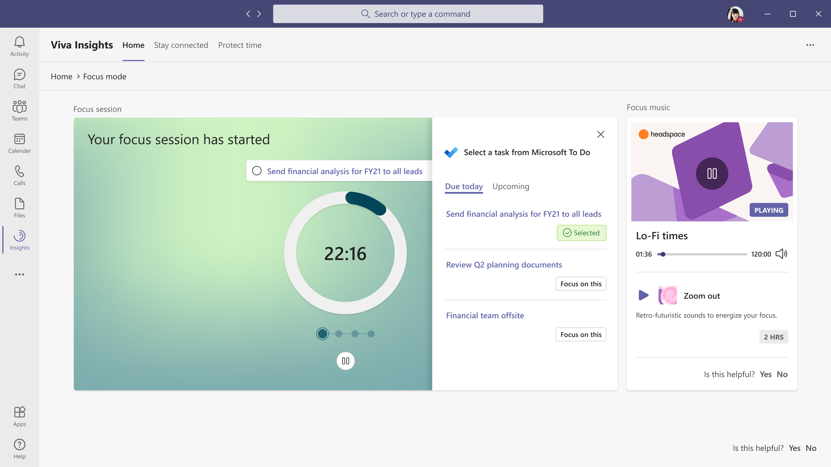 Screenshot of the VIva Insights dashboard