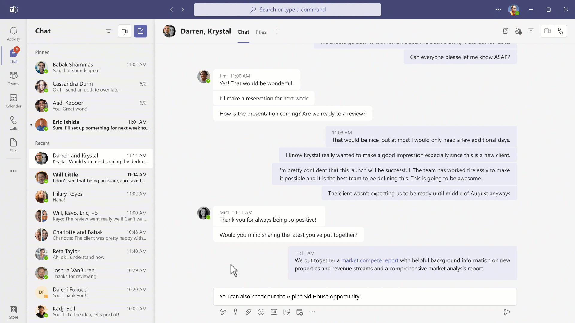 A screenshot of Dynamics 365 integration with Microsoft Teams chat.