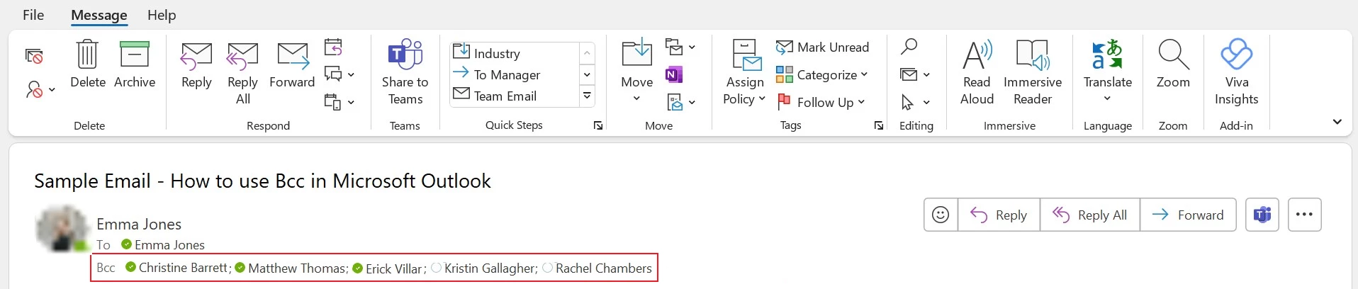 Bcc recipients visible when viewing your sent emails in Sent Items.