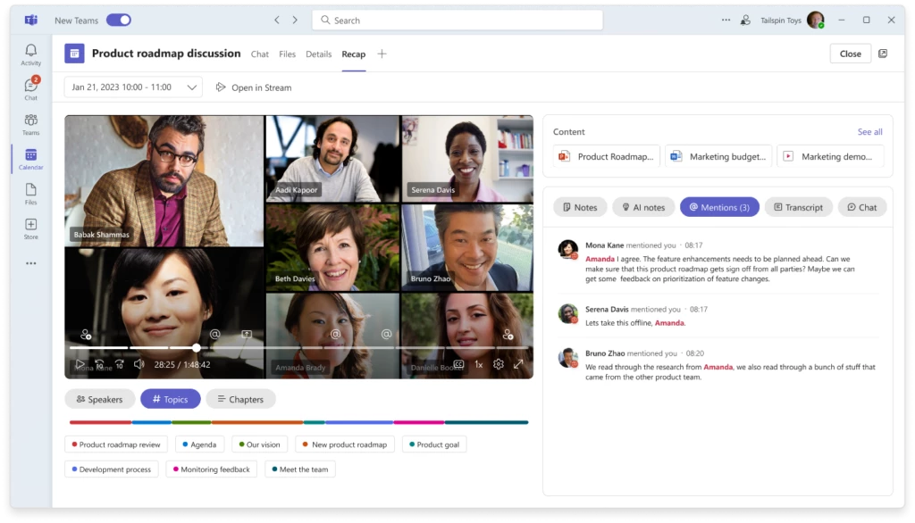 Intelligent recap chapters and topics in Microsoft Teams Premium.