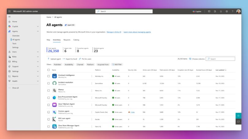 Microsoft 365 All agents product screenshot.