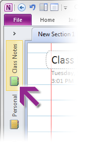 arrow pointing to "class notes" in tab on left-hand side of Notes window