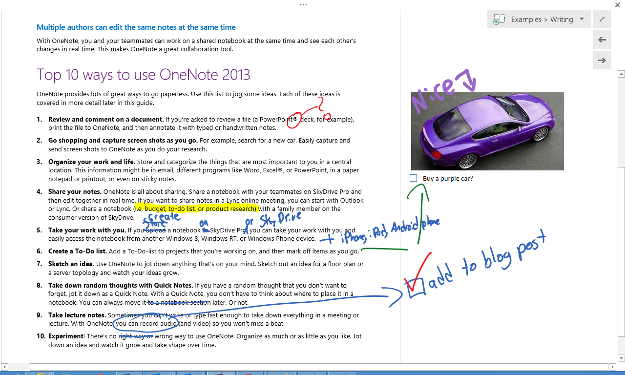 Making comments in Draw with Touch.