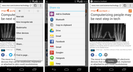 Screenshots of sharing on mobile